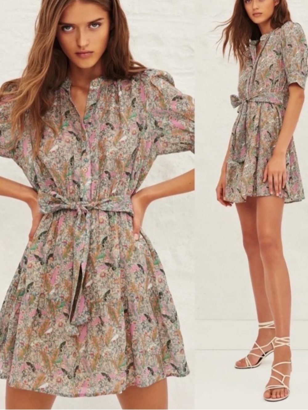 ba&sh • Jasmine Dress floral cotton puff sleeve ruffle mini  Sz L